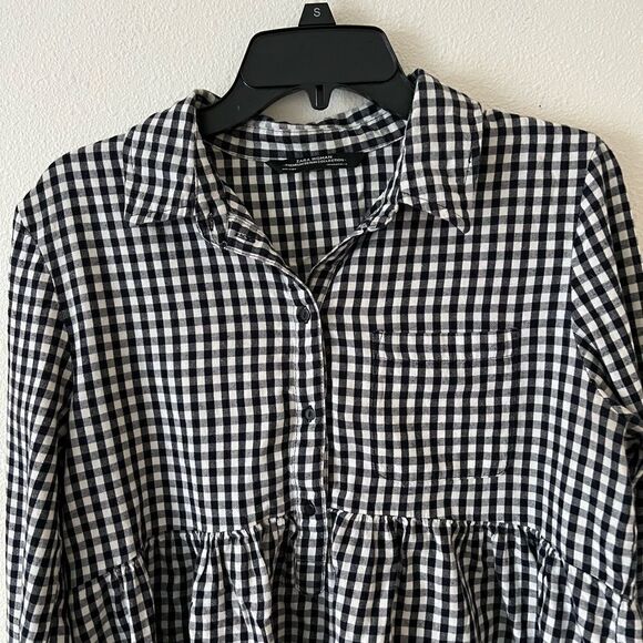 Zara Woman’s Gingham babydoll Ruffled Tunic Top size M - Picture 5 of 9